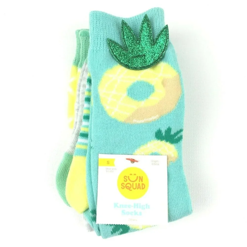 ✅️Girls Knee High Socks Tropical Striped Small 2 Pairs